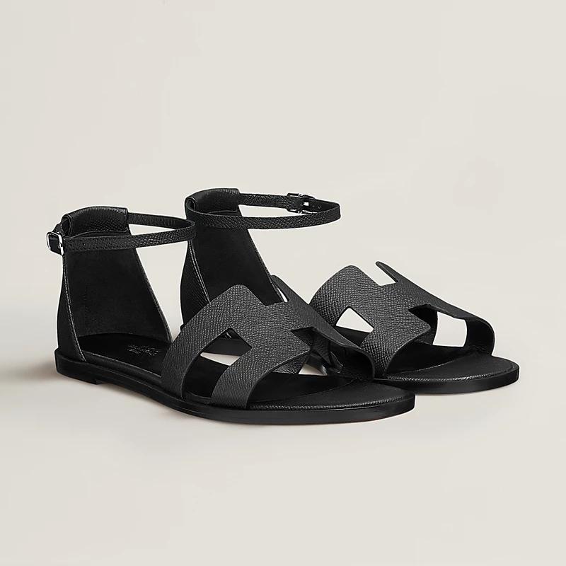 Giày Hermes Santorini Sandal Nữ Đen